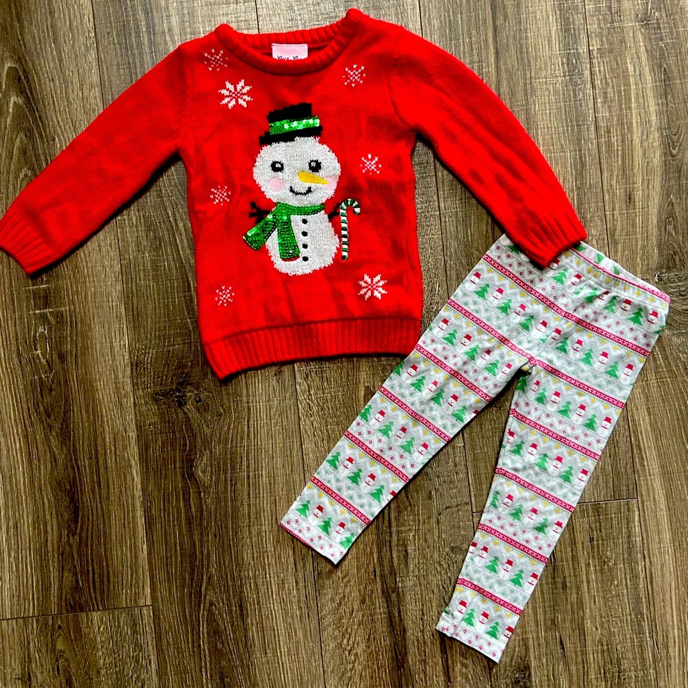 Little Lass snowman sweater & leggings outfit size 3T